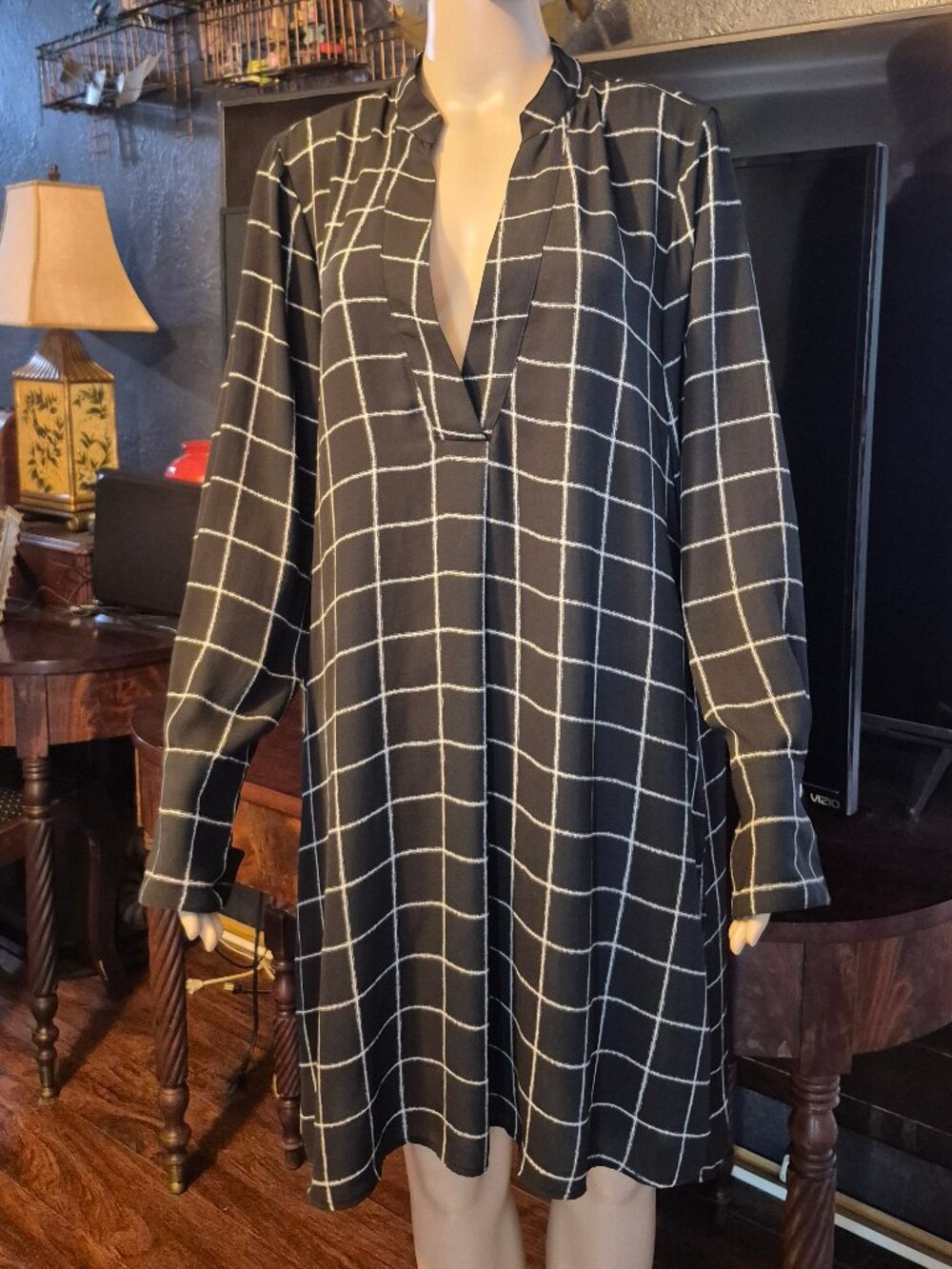 Dress,Tunic black/white window pane.H&M..L/XL
